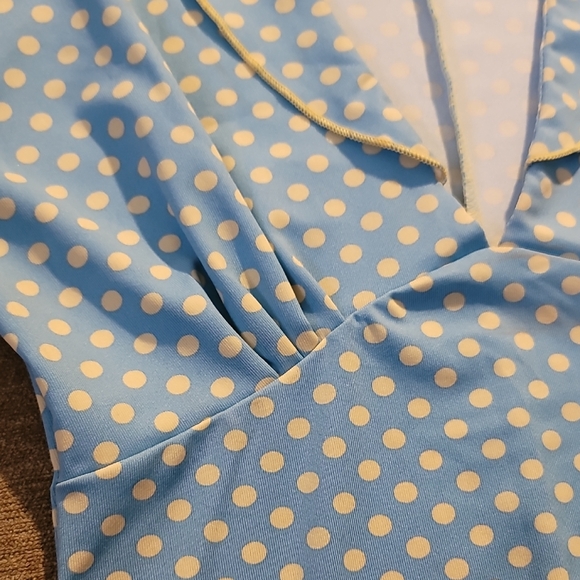 Pinup Couture Blue & Yellow Polka-dot Blouse Rare - Picture 4 of 15